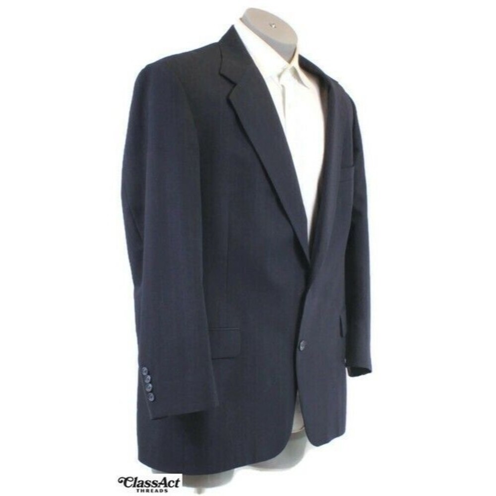 Unbranded Men 2 Piece Suit 2 Btn Blue Striped 46L Pleated Fronts 39" Waist - Picture 3 of 9